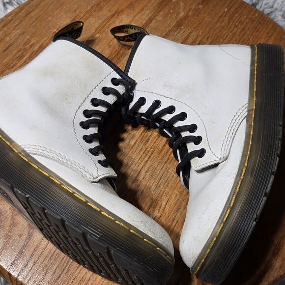 Dr Doc Martens Youth Size 13 White Leather Lace Up Side Zip Combat Boots - Picture 9 of 13